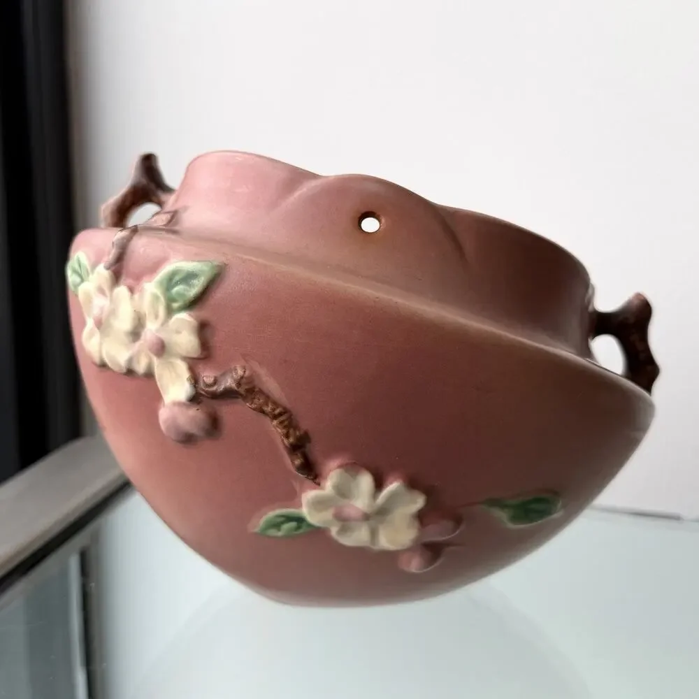 Roseville Pottery Pink Apple Blossom Hanging Planter Basket